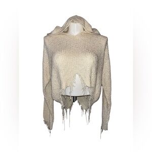 Cream Hooded Sweater 
Drop Shoulder 
Distressed 
Size M/L